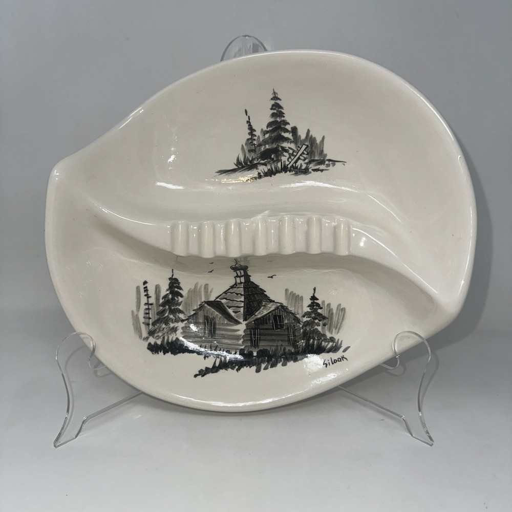 VTG Bering Sea Originals Alaska Ashtray Hand Painted Signed Silook MCM Crazing